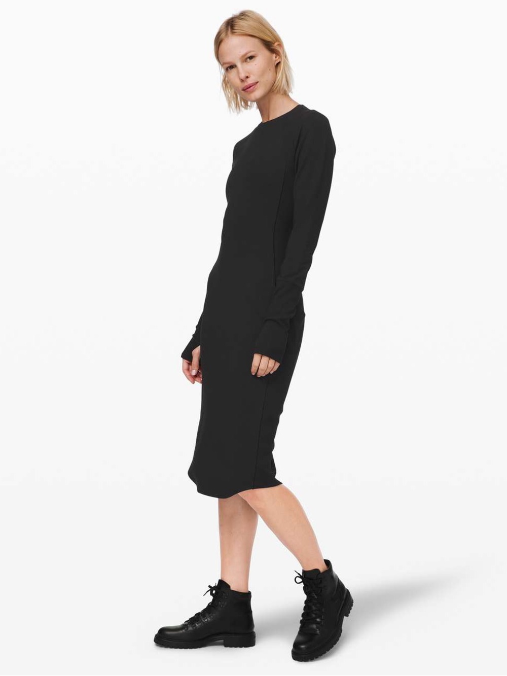Lululemon Black Long Sleeve Midi Dress Thumbhole Athletic Bodycon XS S‎